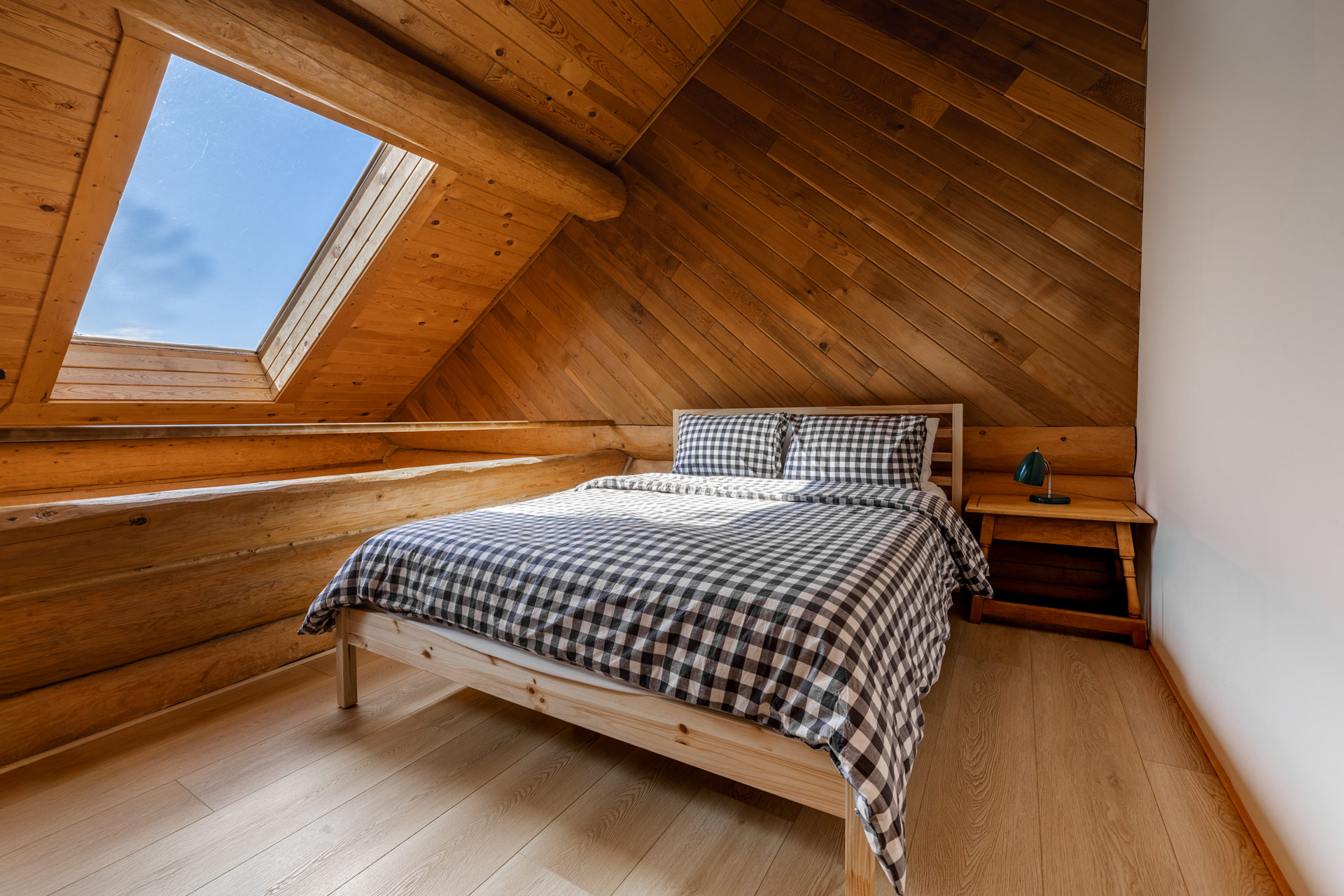 Airbnb log cabin interior bedroom with views in Mount Baldy